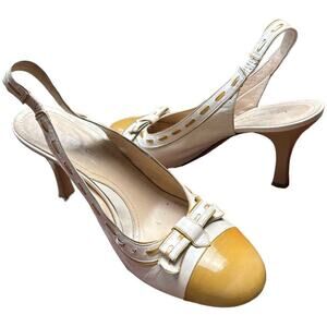 Via Spiga Ivory Mustard Yellow Leather Heel Shoes Women's Size 9